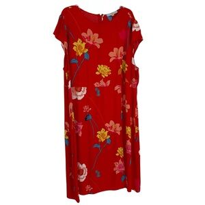 Loft Plus Size 26 Summer Dress Red-orange Floral Cap Sleeve Crepe Midi Back zip